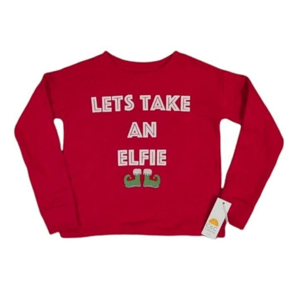 C&C California Kids "Lets Take An Elfie" Graphic Sweatshirt in Red‎ SM 6/6X $28